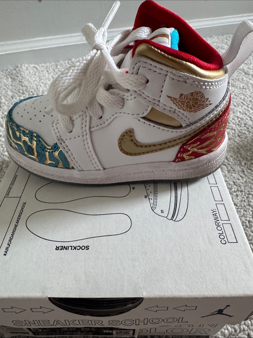 Jordan Kids White Gold Multicolor High-Top Sneakers